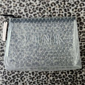 2018 VS PINK Clear and Silver Glitter Bubble Zippered Travel Stadium Makeup Bag